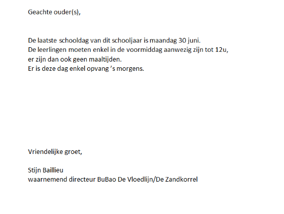 Info over laatste schooldag