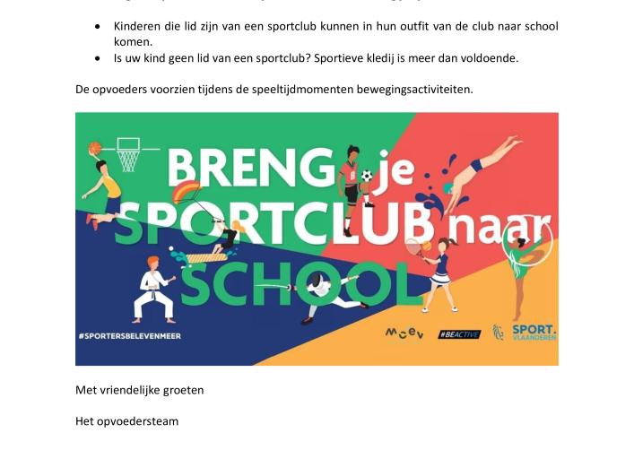 Woensdag 24 september: Breng je Sportclub naar School