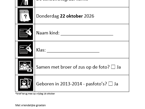 Schoolfotograaf op Donderdag 22 oktober